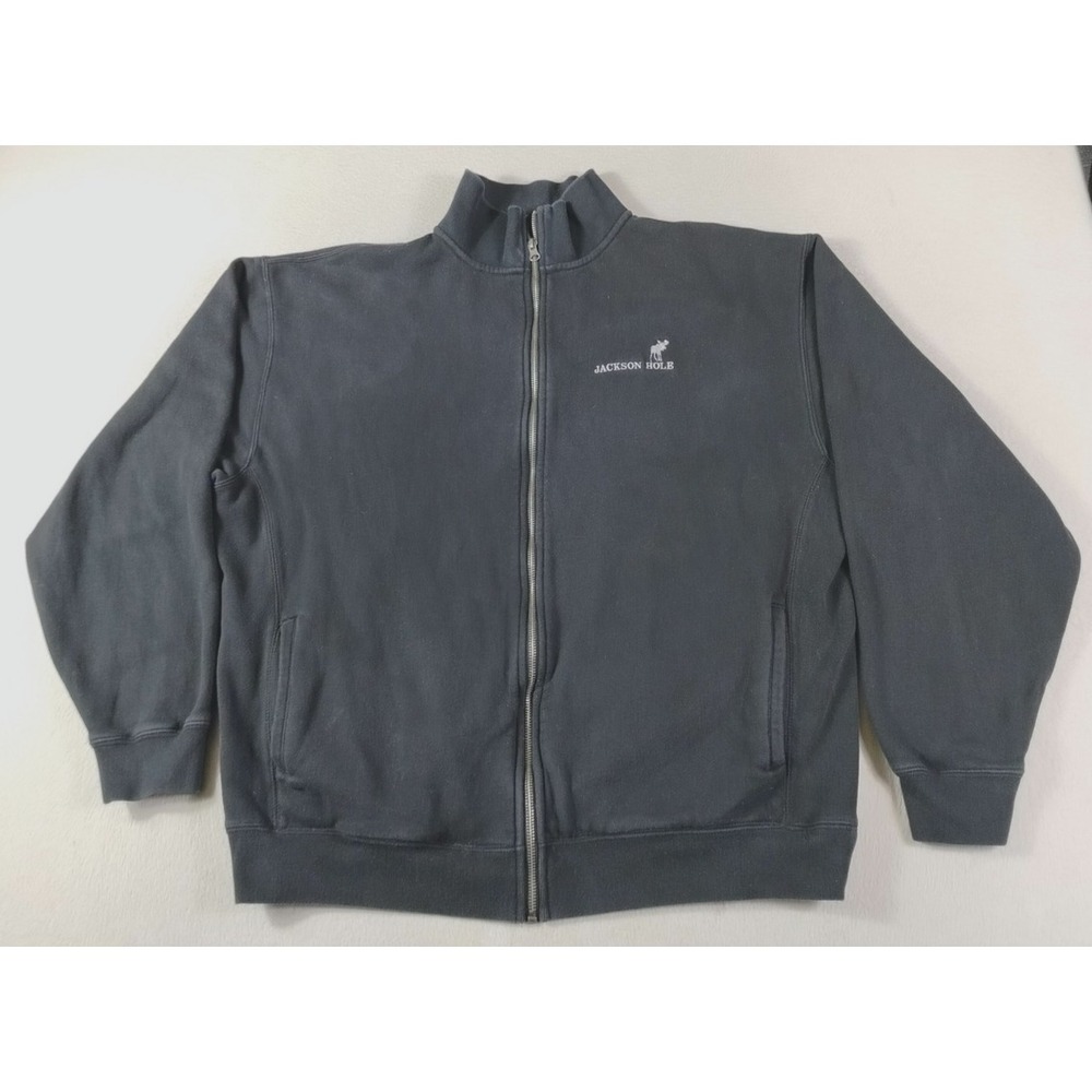Alpine Cotton Sweatshirt Mens XL Black Full Zip Fleece Jackson Hole Mnt Resort